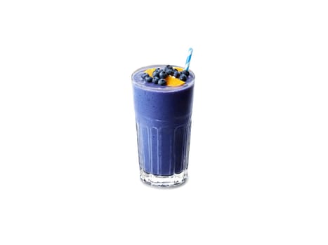 Blueberry Orange Smoothie A tangy blueberry orange smoothie in a stylish glass topped with blueberries. Drink isolated on transparent background.