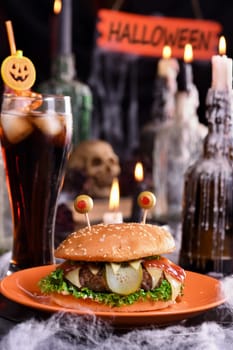The Monster Burger will definitely lift your spirits and is the perfect snack for a Halloween party.