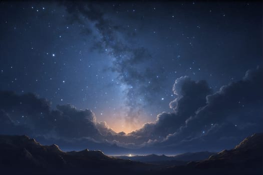 A captivating view of a night sky filled with countless stars and clouds, shining brightly under the gentle glow of the moon.