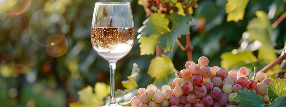 glass of wine against the background of a vineyard, drink, Generative AI,