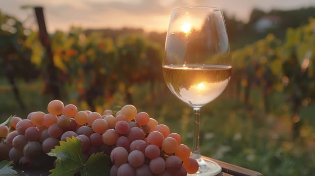 glass of wine against the background of a vineyard, drink, Generative AI,