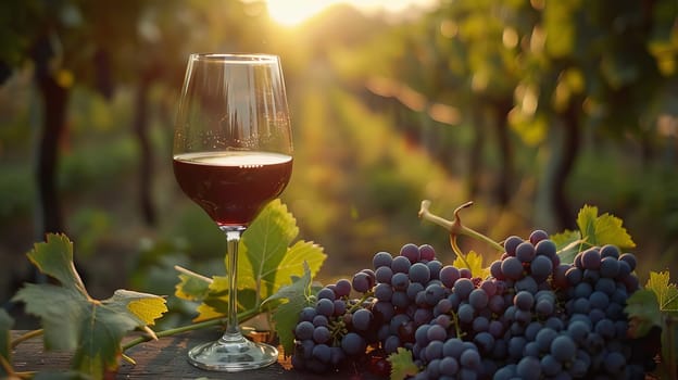 glass of wine against the background of a vineyard, drink, Generative AI,