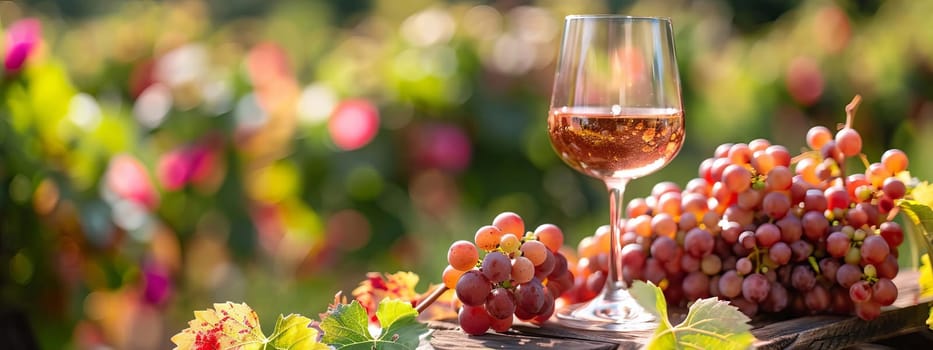 glass of wine against the background of a vineyard, drink, Generative AI,