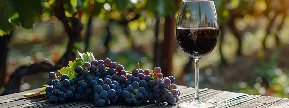 glass of wine against the background of a vineyard, drink, Generative AI,