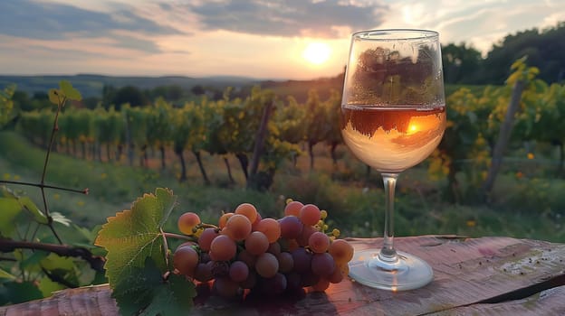 glass of wine against the background of a vineyard, drink, Generative AI,