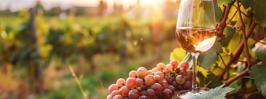 glass of wine against the background of a vineyard, drink, Generative AI,