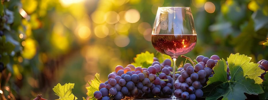 glass of wine against the background of a vineyard, drink, Generative AI,