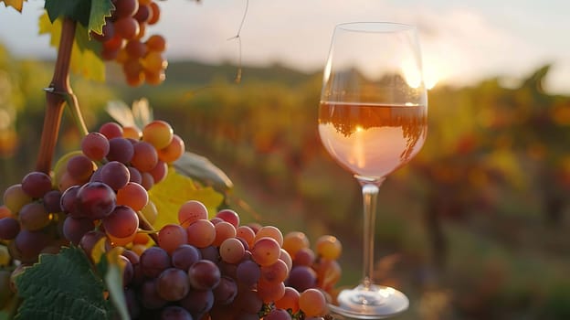 glass of wine against the background of a vineyard, Generative AI,