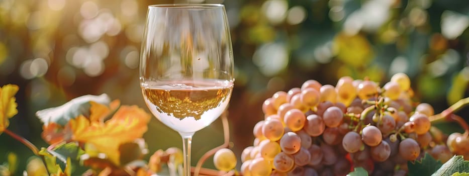 glass of wine against the background of a vineyard, Generative AI,