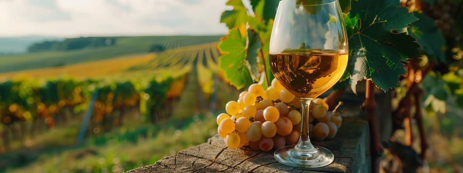 glass of wine against the background of a vineyard, Generative AI,