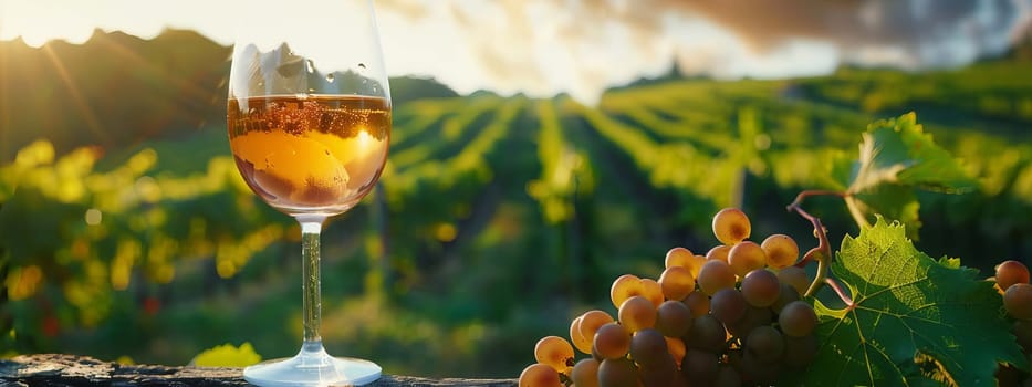 glass of wine against the background of a vineyard, Generative AI,