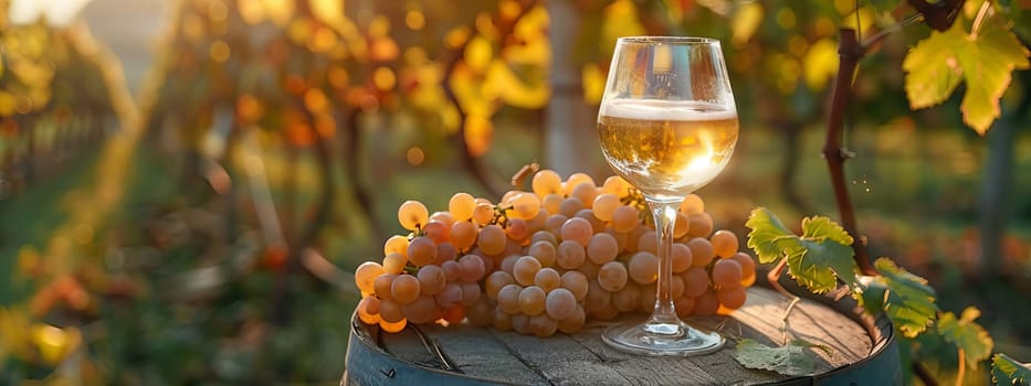 glass of wine against the background of a vineyard, Generative AI,