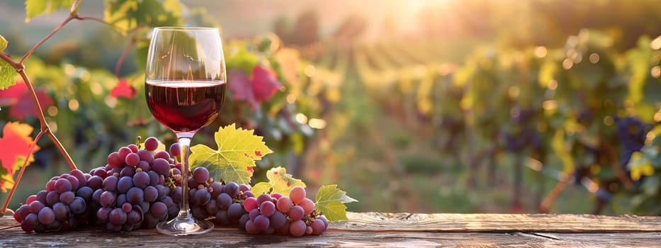 glass of wine against the background of a vineyard, Generative AI,