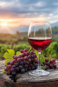 glass of wine against the background of a vineyard, Generative AI,