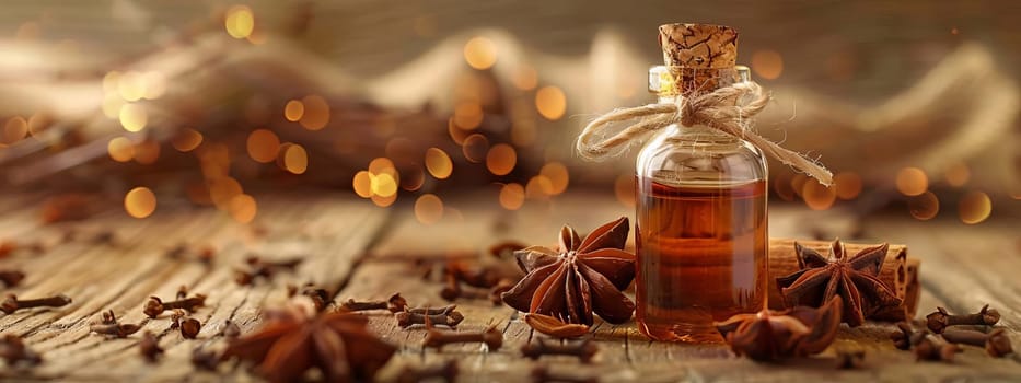 anise and cinnamon oil extract in a small bottle, nature Generative AI,