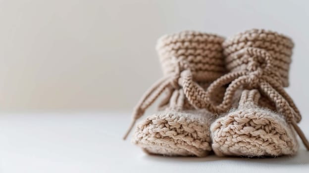 baby booties on a white background. Selective focus. Generative AI,