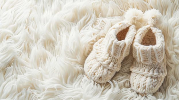 baby booties on a white background. Selective focus. Generative AI,