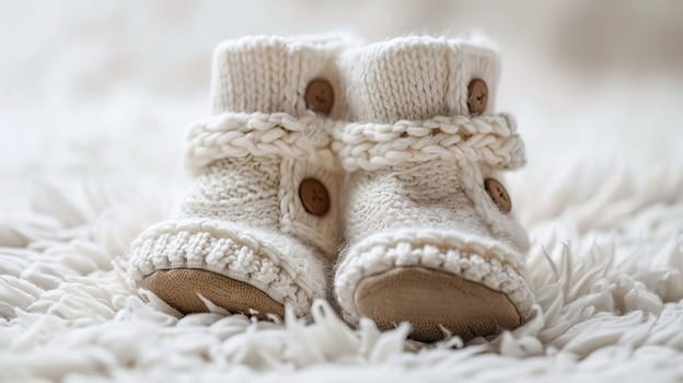 baby booties on a white background. Selective focus. Generative AI,