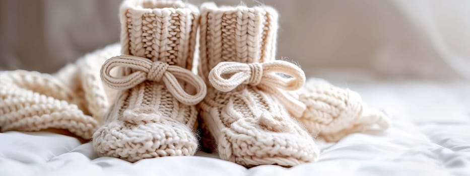 baby booties on a white background. Selective focus. Generative AI,