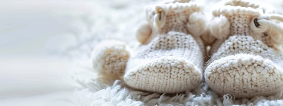 baby booties on a white background. Selective focus. Generative AI,