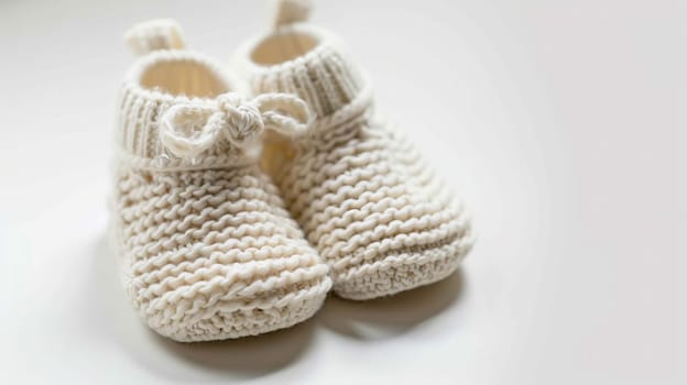 baby booties on a white background. Selective focus. Generative AI,