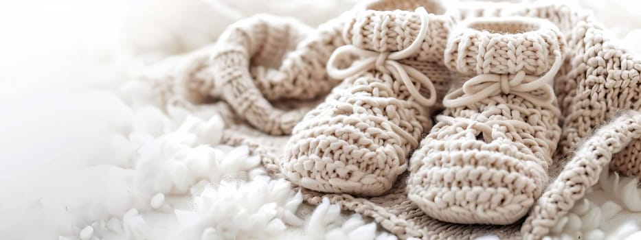 baby booties on a white background. Selective focus. Generative AI,