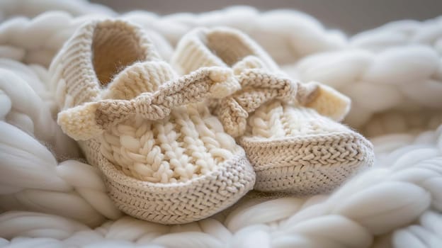 baby booties on a white background. Selective focus. Generative AI,