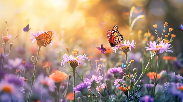 Swallowtail Butterfly on purple flower, nature, Generative AI,