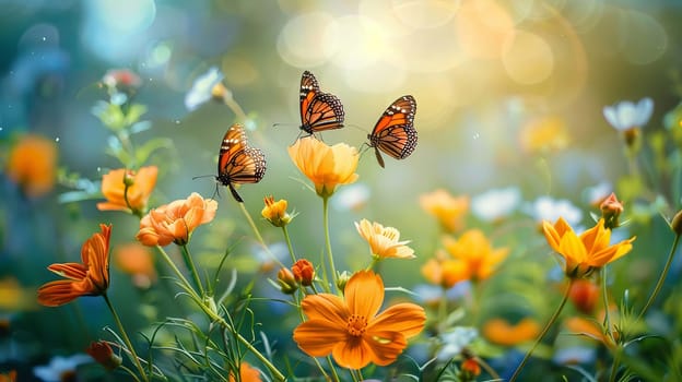Swallowtail Butterfly on purple flower, nature, Generative AI,