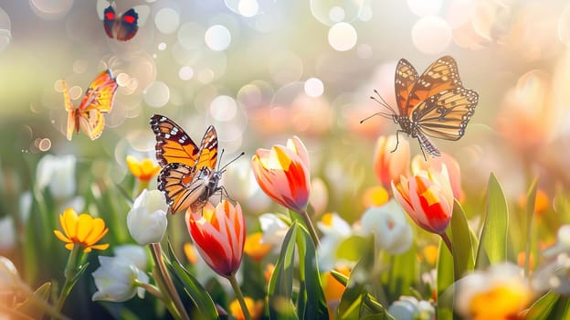 Swallowtail Butterfly on purple flower, nature, Generative AI,