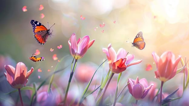 Swallowtail Butterfly on purple flower, nature, Generative AI,