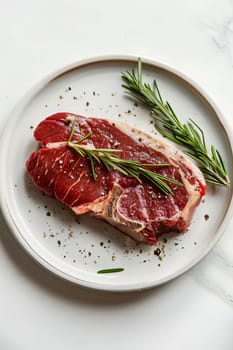 Grilled sliced Beef Steak with tomatoes and rosemary on a plate Isolated on white background top view, food, Generative AI,
