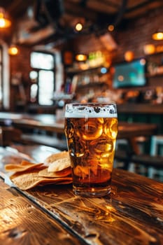 Glass of beer with snack, drink Generative AI,