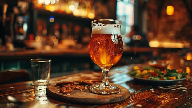 Glass of beer with snack, drink Generative AI,