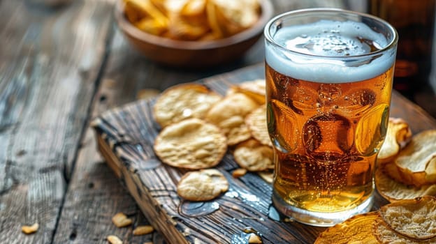 Glass of beer with snack, drink Generative AI,