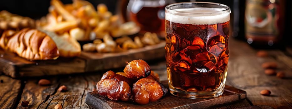 Glass of beer with snack, drink Generative AI,