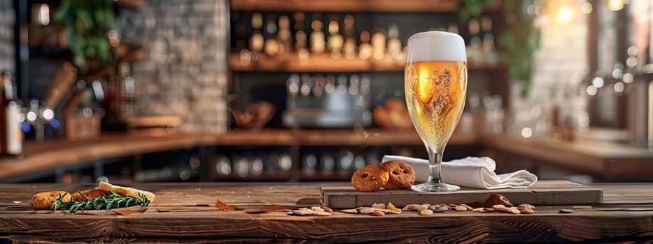 Glass of beer with snack, drink Generative AI,