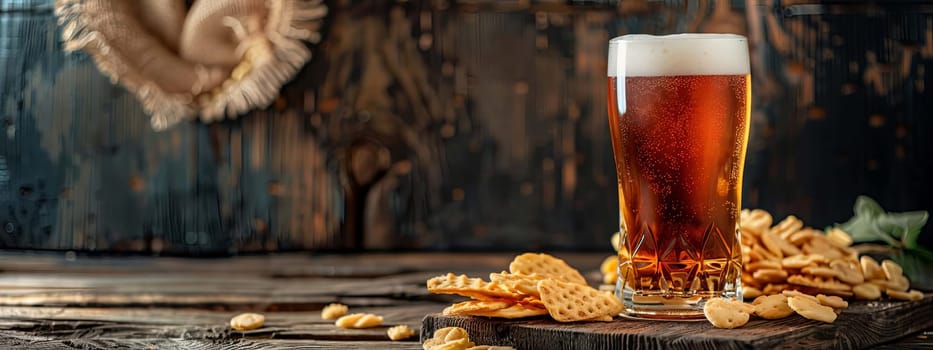 Glass of beer with snack, drink Generative AI,
