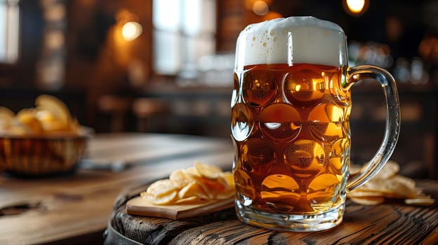 Glass of beer with snack, drink Generative AI,