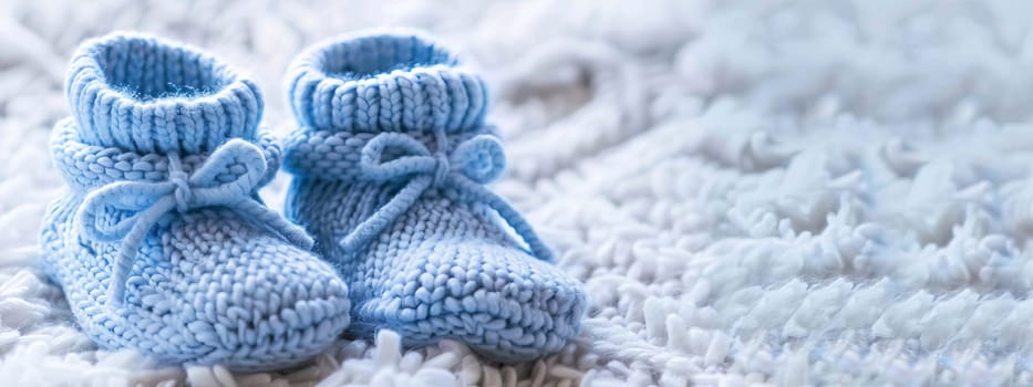 baby booties on a white background. Selective focus. Generative AI,