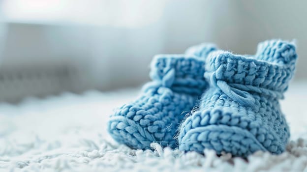 baby booties on a white background. Selective focus. Generative AI,