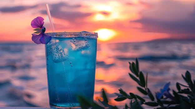 A glass of cocktail on a sandy coral beach, drink Generative AI,