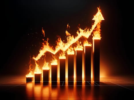 burning growing histogram on a dark background, emergency at work, urgent deadlines.