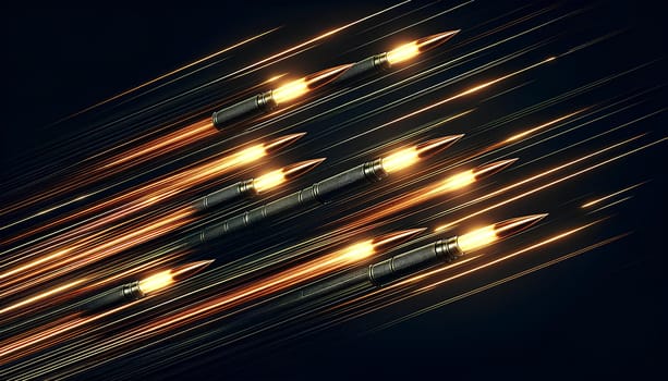 Horizontal dark background with tracer bullets in the night sky.
