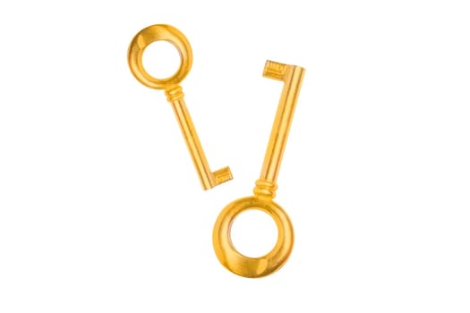 golden keys in falling isolated on white, opening