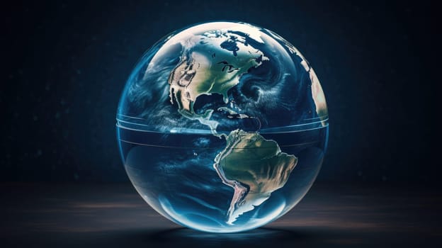 Detailed image of glowing blue and green planet Earth with North and South America in a dark void.