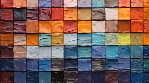 Colorful abstract painted wooden blocks background texture with vibrant hues.