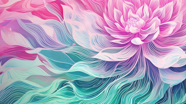 Vibrant floral background with a flower in bloom and flowing lines in bright colors..