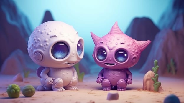 Extraterrestrial Beings Conversing on Sandy Beach Under Starlit Sky.