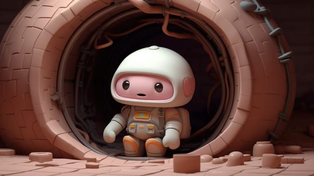 Lonely astronaut sitting on a broken spaceship in the middle of nowhere.